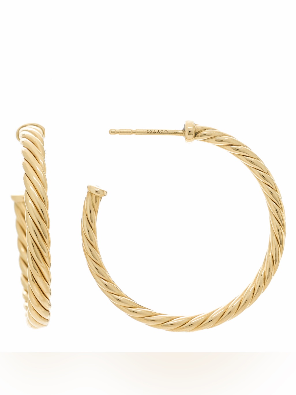 David Yurman 18k Yellow Gold Small Cablespira Hoop Earrings